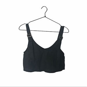 LF | SEEK THE LABEL black linen buckle crop top